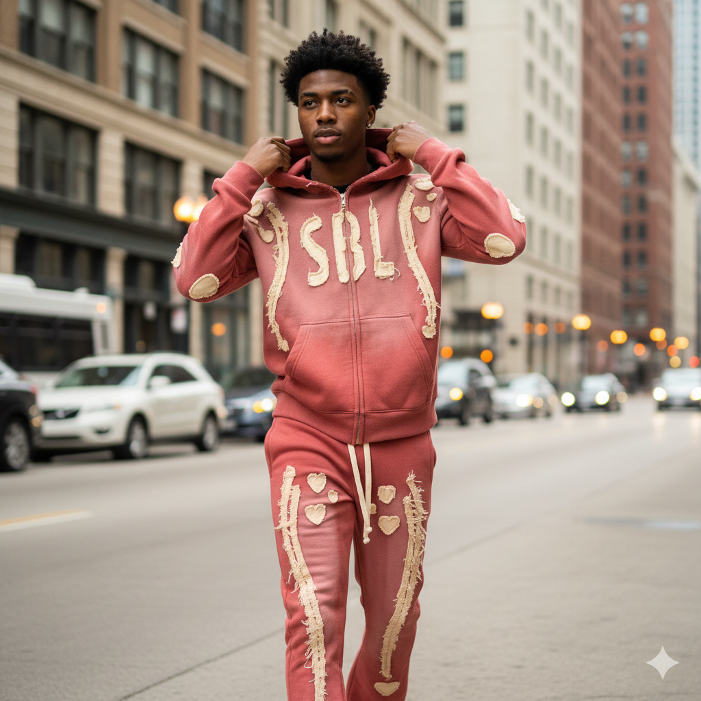 Men’s Full-Zip Hoodie & Sweatpants Set – 350 GSM Heavy Cotton – Acid Wash Tracksuit for Winter