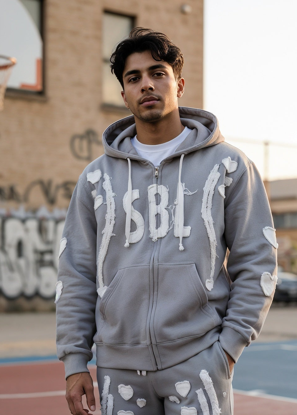 Cool Grey/Burgundy Hoodie with Pants Acid wash