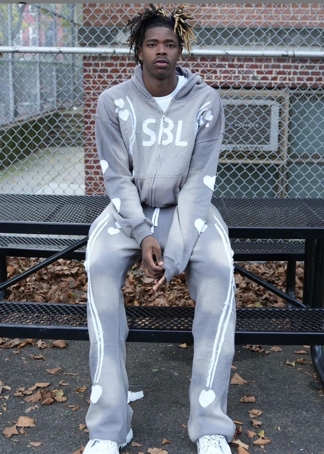 Cool Grey/Burgundy Hoodie with Pants Acid wash